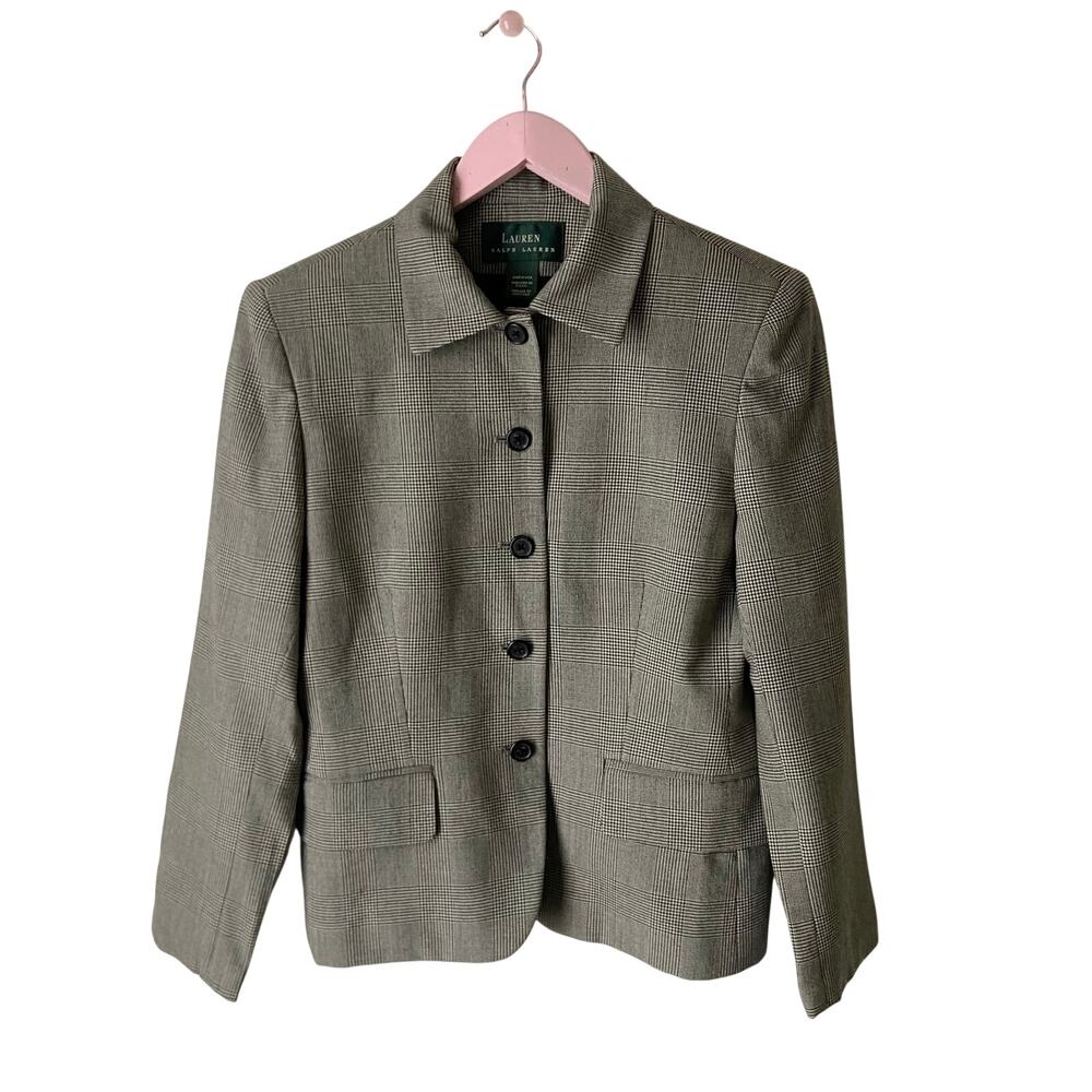VTG Lauren Ralph Lauren 100% Wool Gray Glen Plaid Blazer Jacket